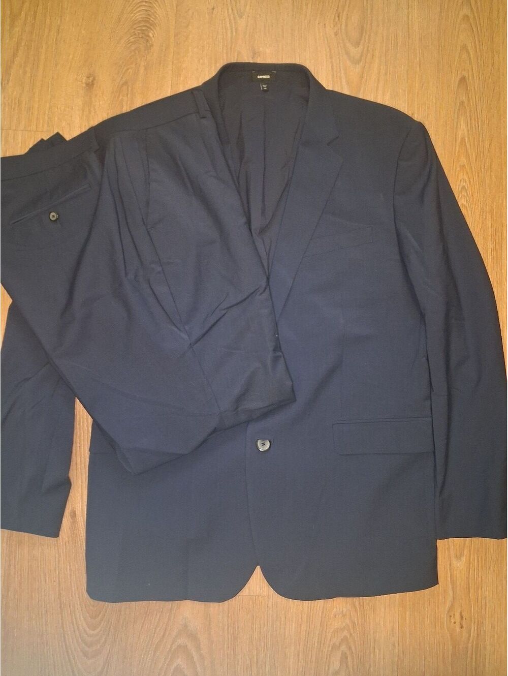 Express 2 Piece Suit Mens 44R 36x30 Navy Blue Wool Slim Fit